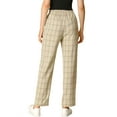thumbnail image 3 of INSPIRE CHIC Women's Plaid Elastic Waist Button Zipper Straight Leg Long Pants XS Khaki, 3 of 8