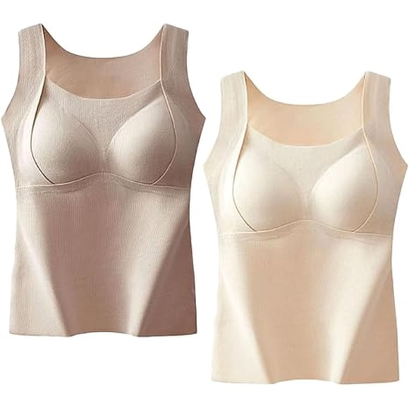 Thickened Warm Tank Top with Shelf Bra, Women's Thermal Tank Tops, 2 in 1 Thermal Tanks Tops Built-in Bra Thermals Underwear