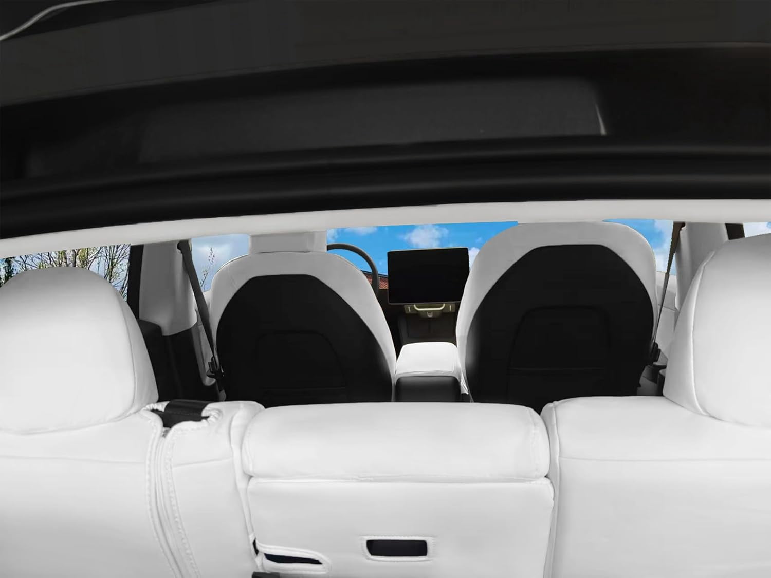 Motoptes Custom Fit Car Seat Covers for Tesla Model Y Juniper 2025 2026, Full Set Nappa Leather Seat Cover, (White)