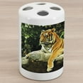 thumbnail image 1 of Tiger Ceramic Toothbrush Holder, Resting Feline in the Forest on a Large Rock Sublime Carnivore Beast Nature, Decorative Versatile Countertop for Bathroom, 4.5" X 2.7", Multicolor, 1 of 4