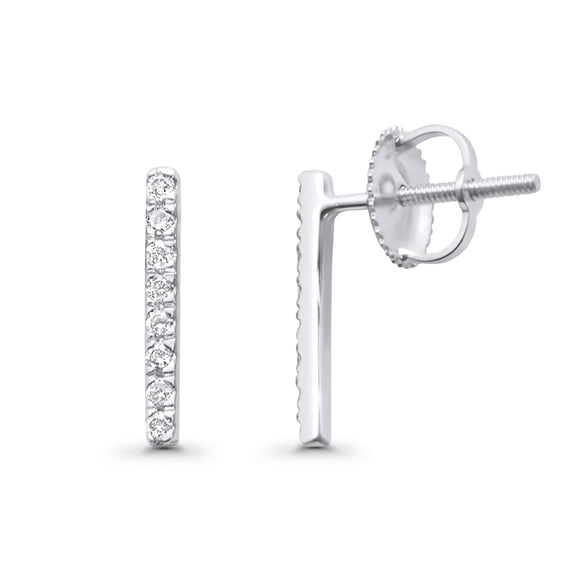 0.10 Ct Natural Diamond Line Stud Earrings 10K White Gold Screw Back