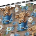 thumbnail image 3 of Brown Highland Cow Blue Bucket Flower Pattern Shower Curtain 84"x72" ,Bathroom Decorative Shower Curtains Set with 12 Hooks,Modern Waterproof Washable Shower Curtain, 3 of 6