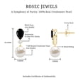 thumbnail image 6 of Rosec Jewels Freshwater Pearl Drop Earrings with Black Onyx and Moissanite for Women - AAA Grade - Black and White Earrings, 10K Yellow Gold, 6 of 7