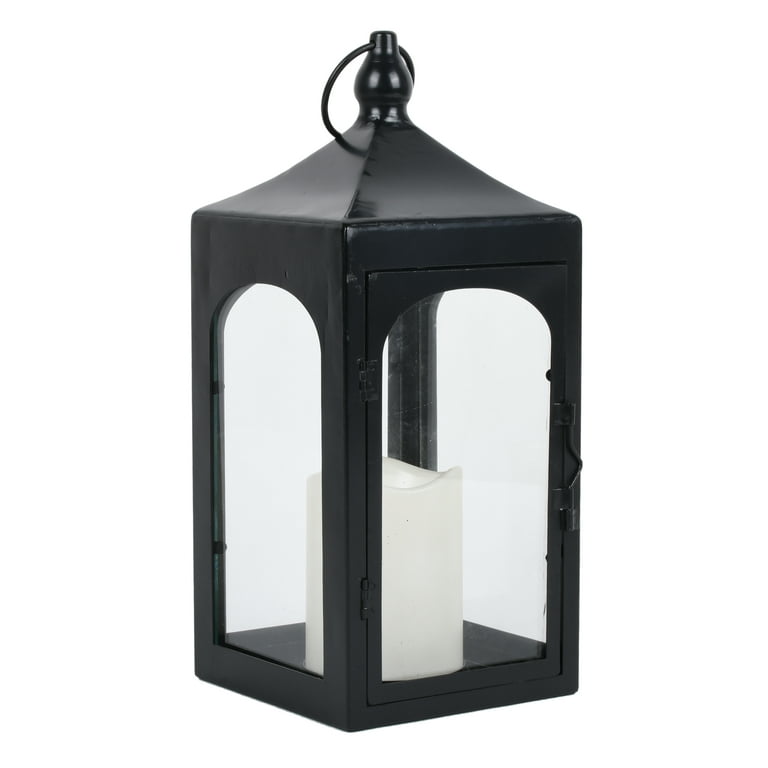 Better Homes & Gardens Decorative Black Metal Battery Operated Outdoor  Lantern with Removable LED Candle 12inH 