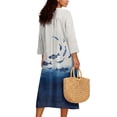 thumbnail image 4 of SCRAWLGOD Nautical Fish Print White Navy Blue Women's Tunic Dress 3/4 Sleeve V-Neck Beach Vacation Sundress Lightweight Breathable Loose Fit Casual Linen Look Polyester Dress, XL, 4 of 6