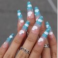 thumbnail image 2 of Long Coffin Press on Nails, Clouds Fake Nails, Blue Rhinestone False Nails, Cute Full Cover Nails Acrylic Nails Tips for Women and Girls 24Pcs.Note:No, 2 of 4