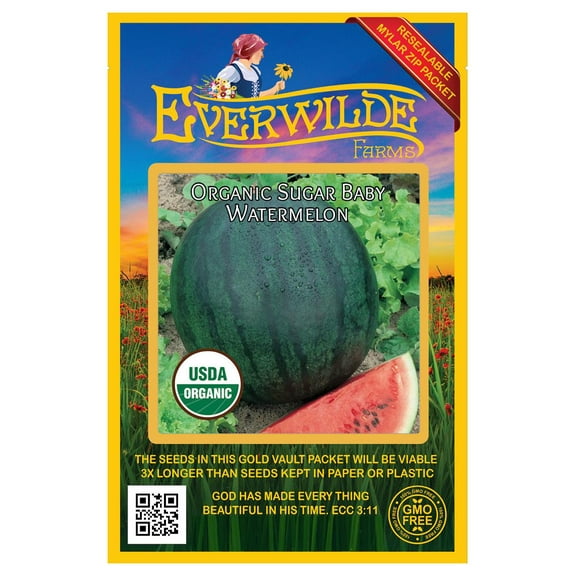 Everwilde Farms - 20 Organic Sugar Baby Watermelon Seeds - Gold Vault Jumbo Bulk Seed Packet