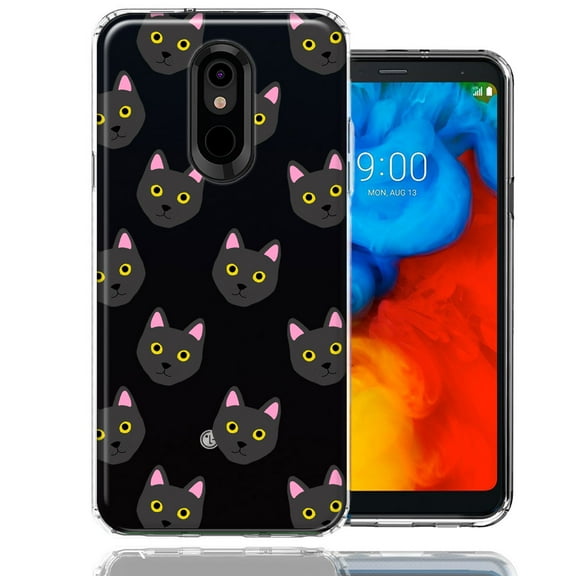 MUNDAZE For LG Stylo 4 Black Cat Polkadots Design Double Layer Phone Case Cover