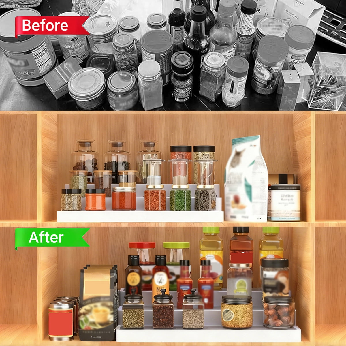 Spice Rack Organizer , 3-Tier Non-Skid Spice Rack, Spice Rack Organizer for Pantry Cabinet, Kitchen Countertop Storage Organizer, Multi-functional Countertop Storage for Kitchen Bathroom Desk