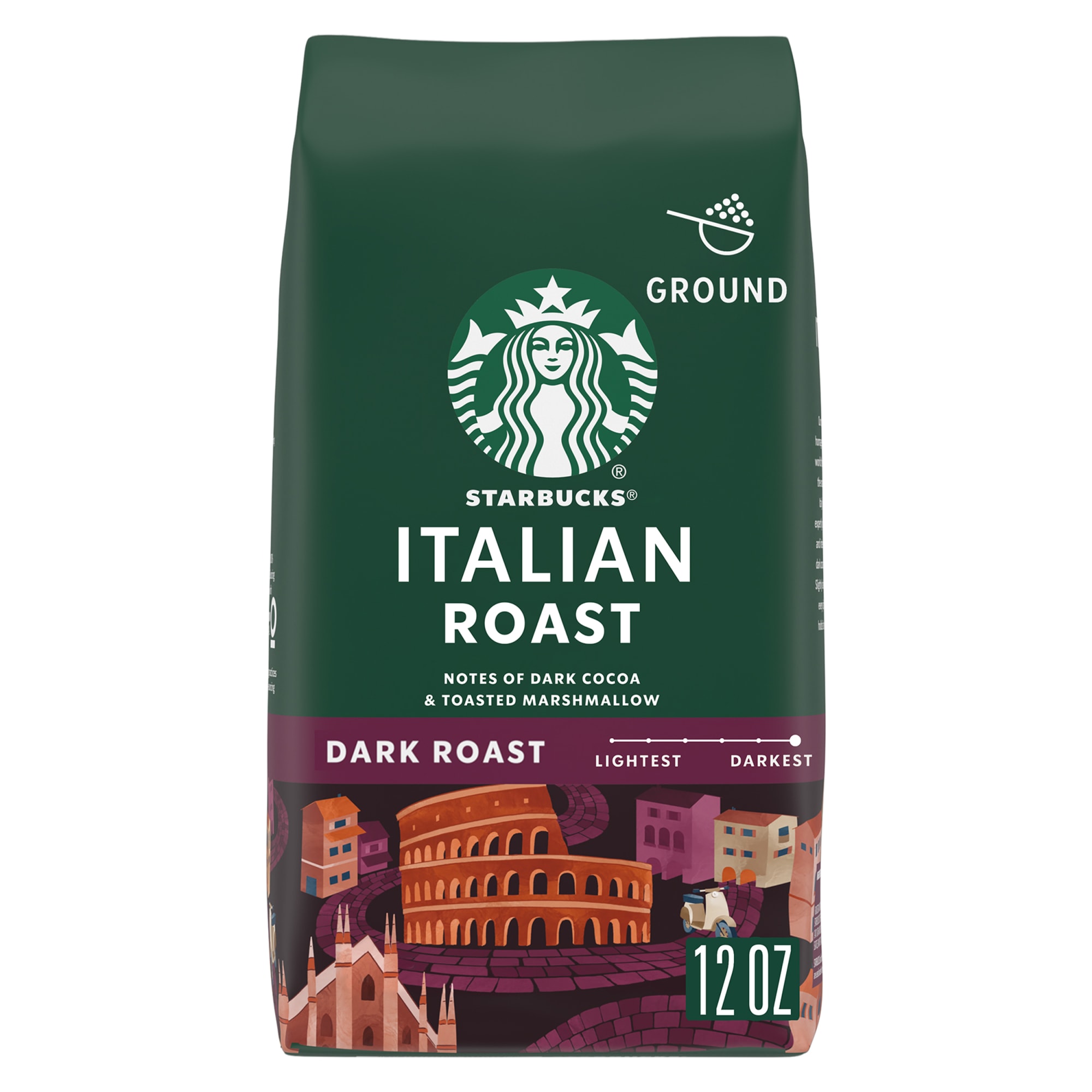 Starbucks Italian Roast, Ground Coffee, Dark Roast Hot or Iced Coffee, 12 oz