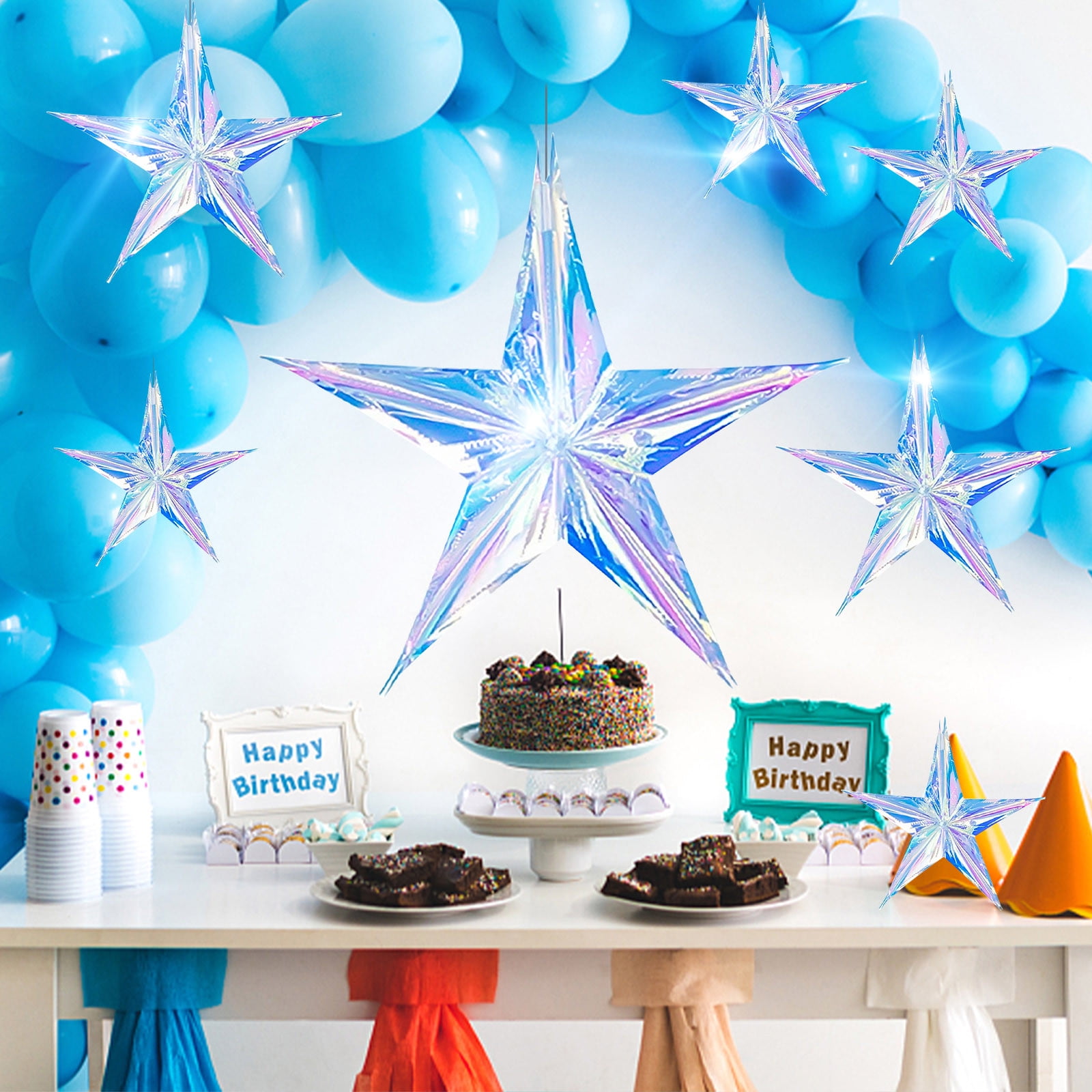 3 Stück Hängende Holographische Stern-Ornamente – Regenbogenfarben, Aus PVC, Für Party-Deko