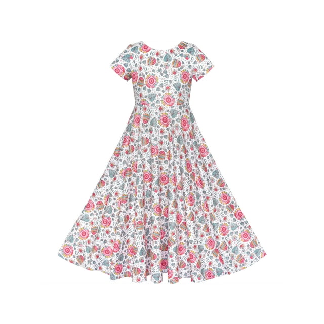 Robe Fille Florale Décontractée Maxi Robe Manches Courtes Dos Ouvert 6 Ans