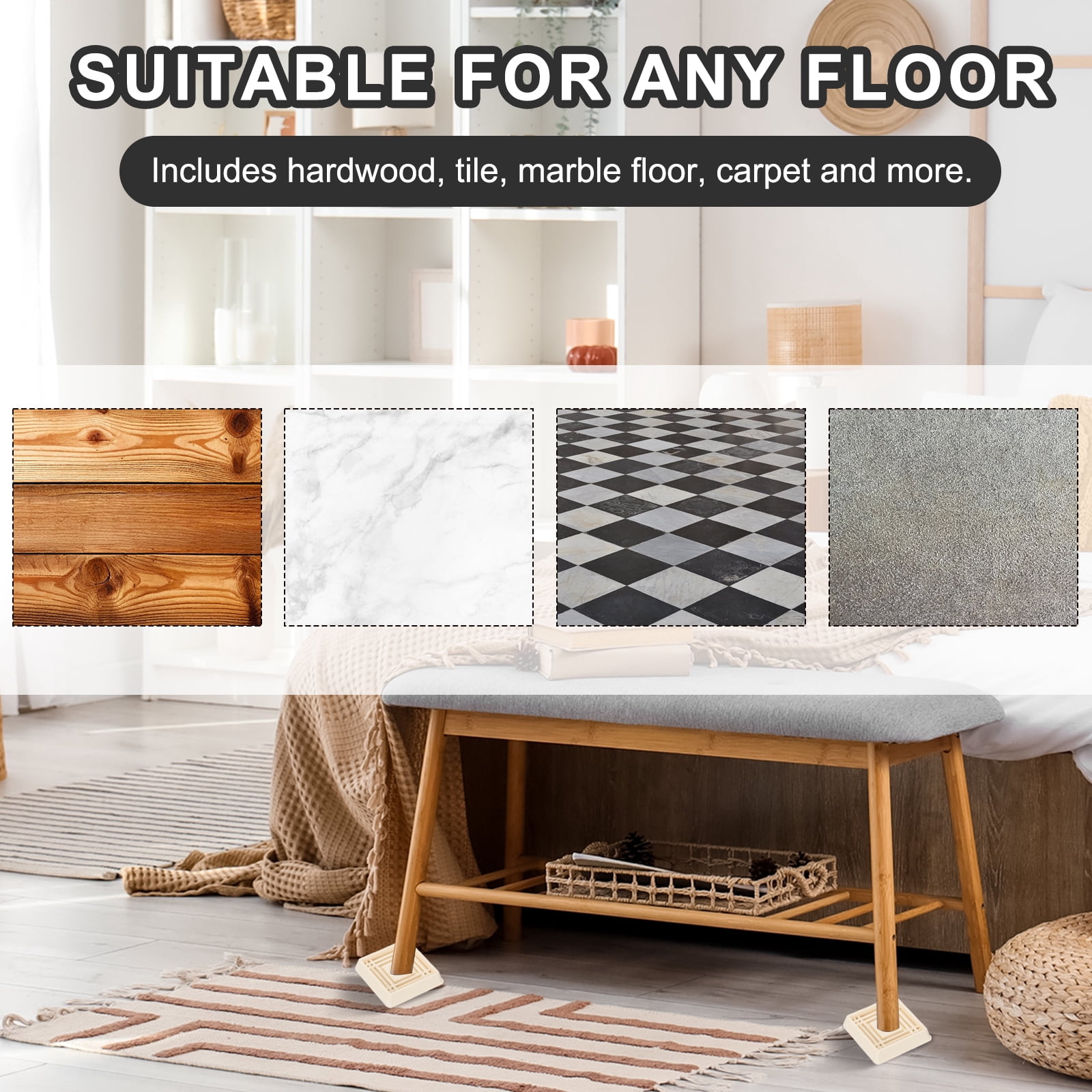 Unique Bargains Caster Cups Square Furniture Feet Floor Stopper Pad 1.5"x1.5" White