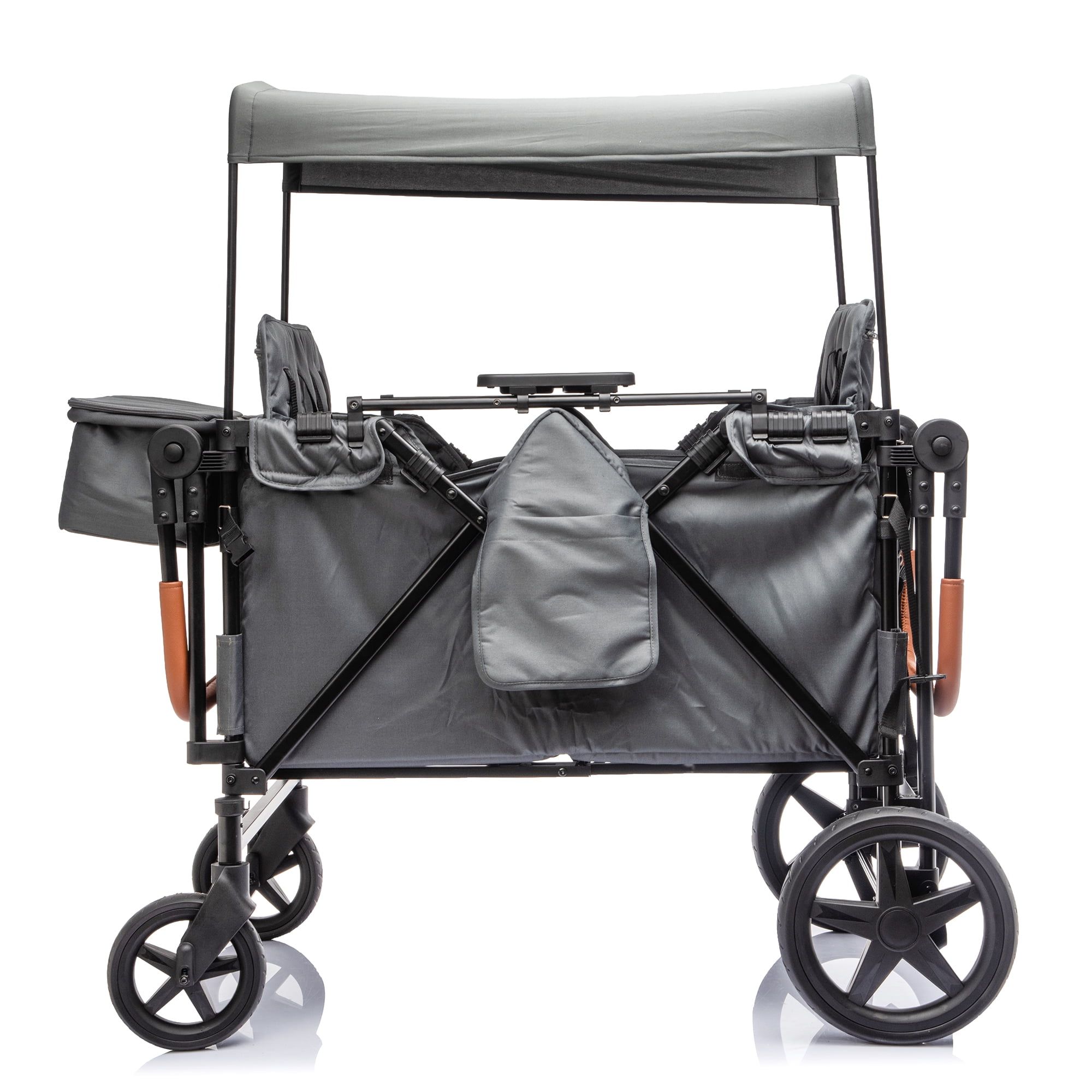 4-Seater Wagon Stroller with 5-Point Harness, Extra-Thick Support Bar, 5 Modes, Removable Seats, Foldable Frame, Dual Leather Handles for Large Families