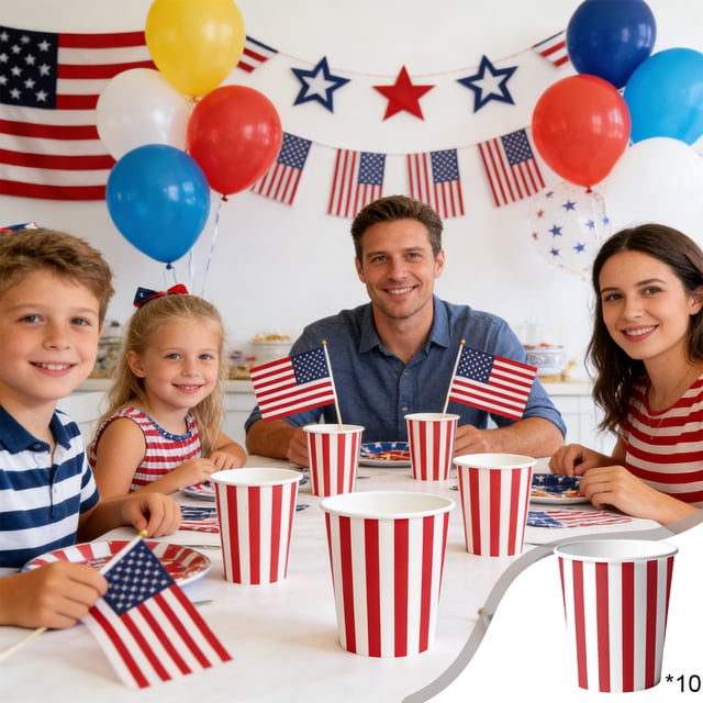 weibbin 10 Pcs Gobelets en Papier à Thème de la Fête de l'Indépendance Style Drapeau Américain Gobelets Rouges Blancs et Bleus pour Fête de la Fête de l'Indépendance