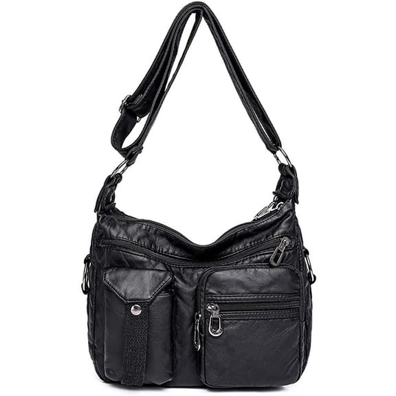 Soft Leather Crossbody Purse for Women Pocketbooks Waterproof Shoulder Bag Ladies Multi Pocket Crossbody Bag