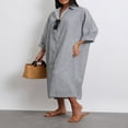 thumbnail image 4 of Robe Chemise pour Femmes à Manches Longues et Col Rabattu à Rayures, 4 of 9