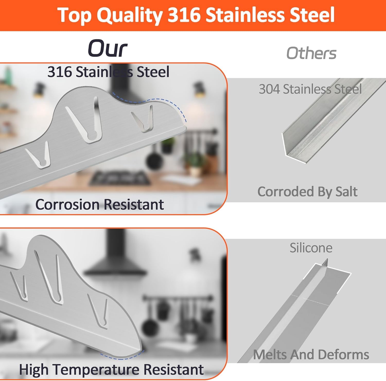 ABCISI Stove Counter Gap Covers, 316 Stianless Steel Stove Gap Filler Oven Side Gap Filler, Won't Melt Like Silicone or Corrode Away With Salt Like 304 Stainless Steel(23.6 Inches,2 PACK)