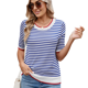 thumbnail image 2 of Camisas de Corta de Verano para Mujer, Suéter A Rayas, Lindas Blusas Casuales de Punto con Cuello Redondo A y Azul XL, 2 of 9