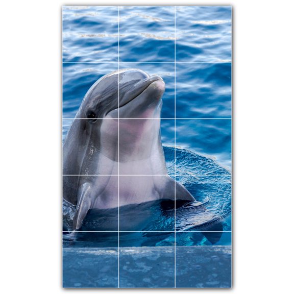 Picture-Tiles.com: Dolphin Ceramic Tile Wall Mural WAL500495-35XL. 36"W x 60"H using (15) 12" x 12" Ceramic Tiles-Satin Finish