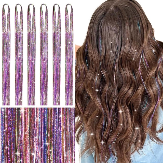 Kit d'Extensions de Cheveux Colorés Pailletés Accessoires d'Extension de Cheveux Féeriques pour Femmes Filles Fête de Noël, Attrape les Cheveux Violet