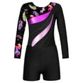 thumbnail image 5 of TiaoBug Girls Rhinestone Long Sleeve Gymnastic Leotard with Shorts Tumbling Athletic Unitard Black 10, 5 of 7