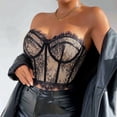 thumbnail image 4 of Womens Crop Corset Tops Floral Lace Vintage Going Out Bustier Corsets Fish Bones Body Trimmer Bodice Shapewear Black, S, 4 of 7