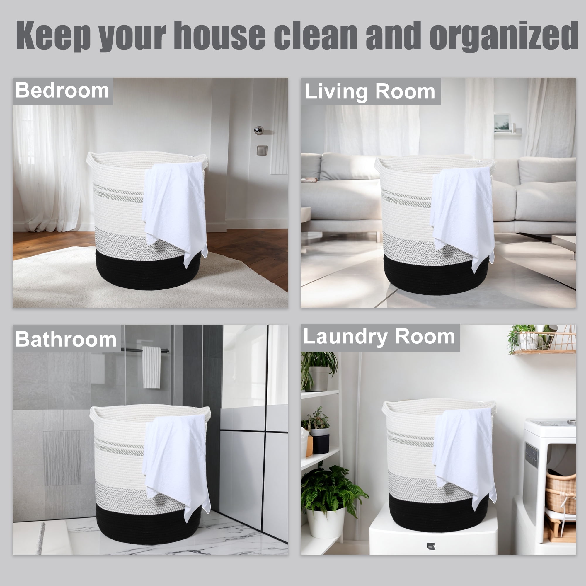 Unique Bargains Laundry Basket Hamper 18"x20" Tall Laundry Basket for Bedroom Baby Nursery Child's Laundry Hamper Black