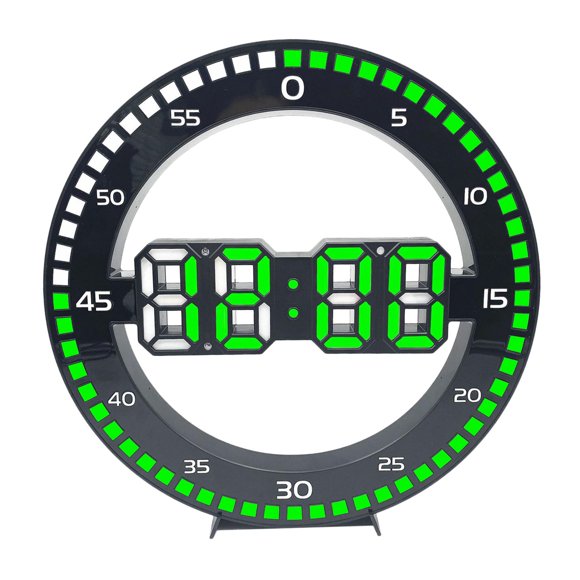 Reloj de pared digital moderno con alarma LED 3D, temperatura, fecha, pantalla de 12/24 horas, USB Green Count Second
