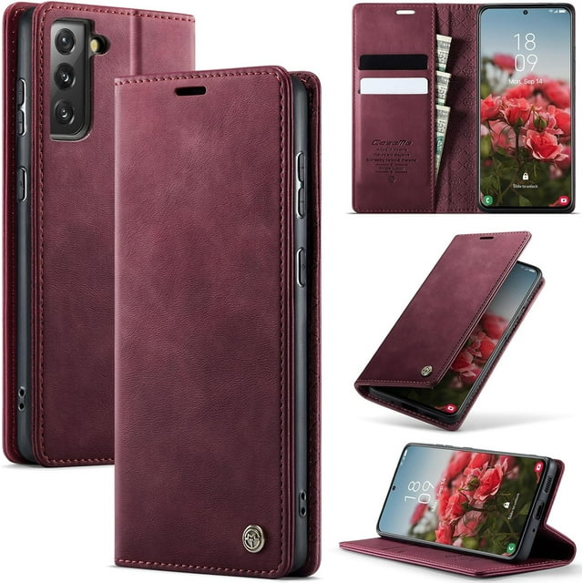 Funda tipo cartera para Samsung Galaxy S21 Plus, de piel, con tarjetero, función atril, cierre magnético y bloqueo RFID de TPU a prueba de golpes, compatible con S21 Plus