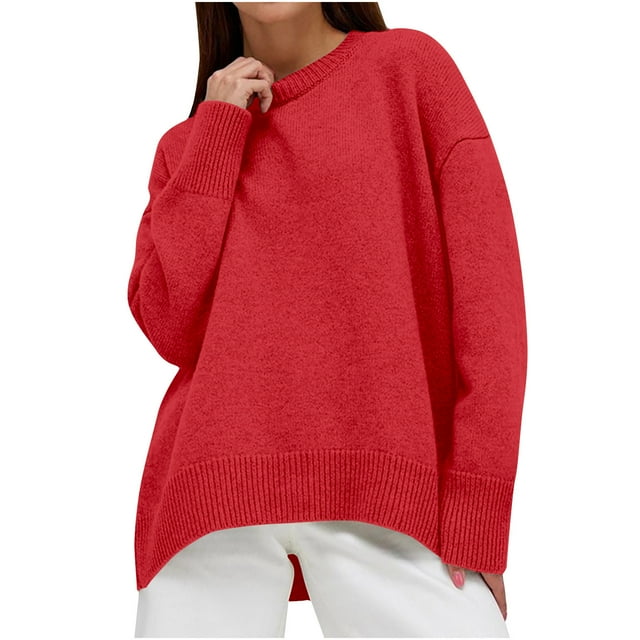 Besolor Chandails d'Automne Printemps pour Femmes 2024 Décontracté Col Rond Manches Longues Pull Tricoté