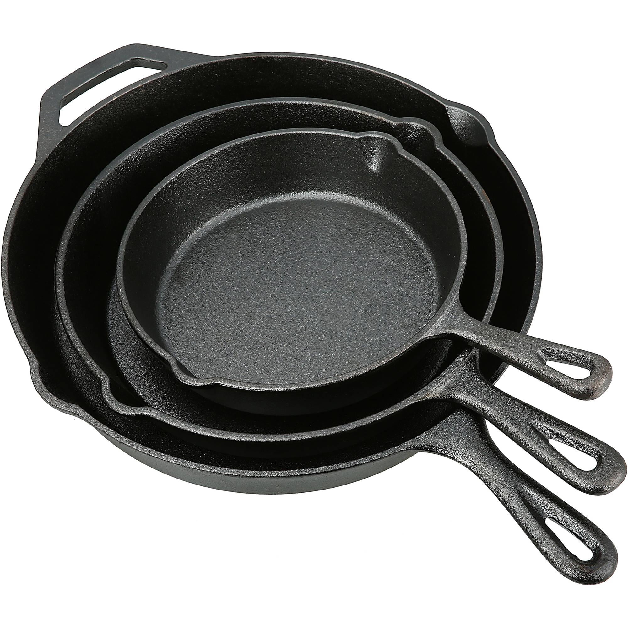 Ozark Trail 3 Piece Cast Iron Skillet Set, Pre-seasoned (8″, 10.5″, 12″)