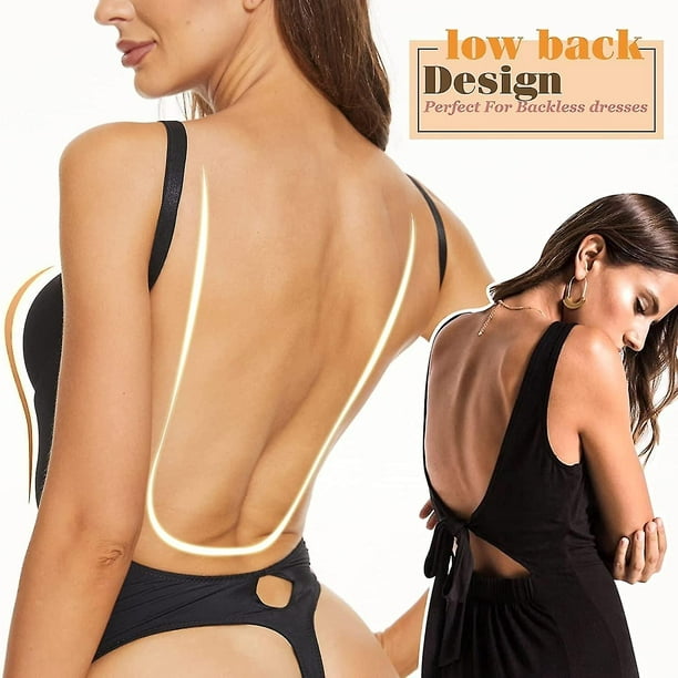 Backless Body Shaper For Women Push Up Bra Low Back Thong Bodysuit