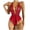 Red, variant on Levmjia Womens Halter Lace Mesh One Piece Lingerie Set Deep V Backless Floral Sleepwear Bodysuit Soft Stretch Date Nights Solid Color