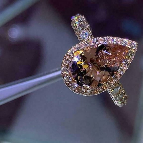 HeartsAndYou 4ct Pear Cut Natural Peach Morganite Moissanite Accent Ring 14k SOLID Rose Gold