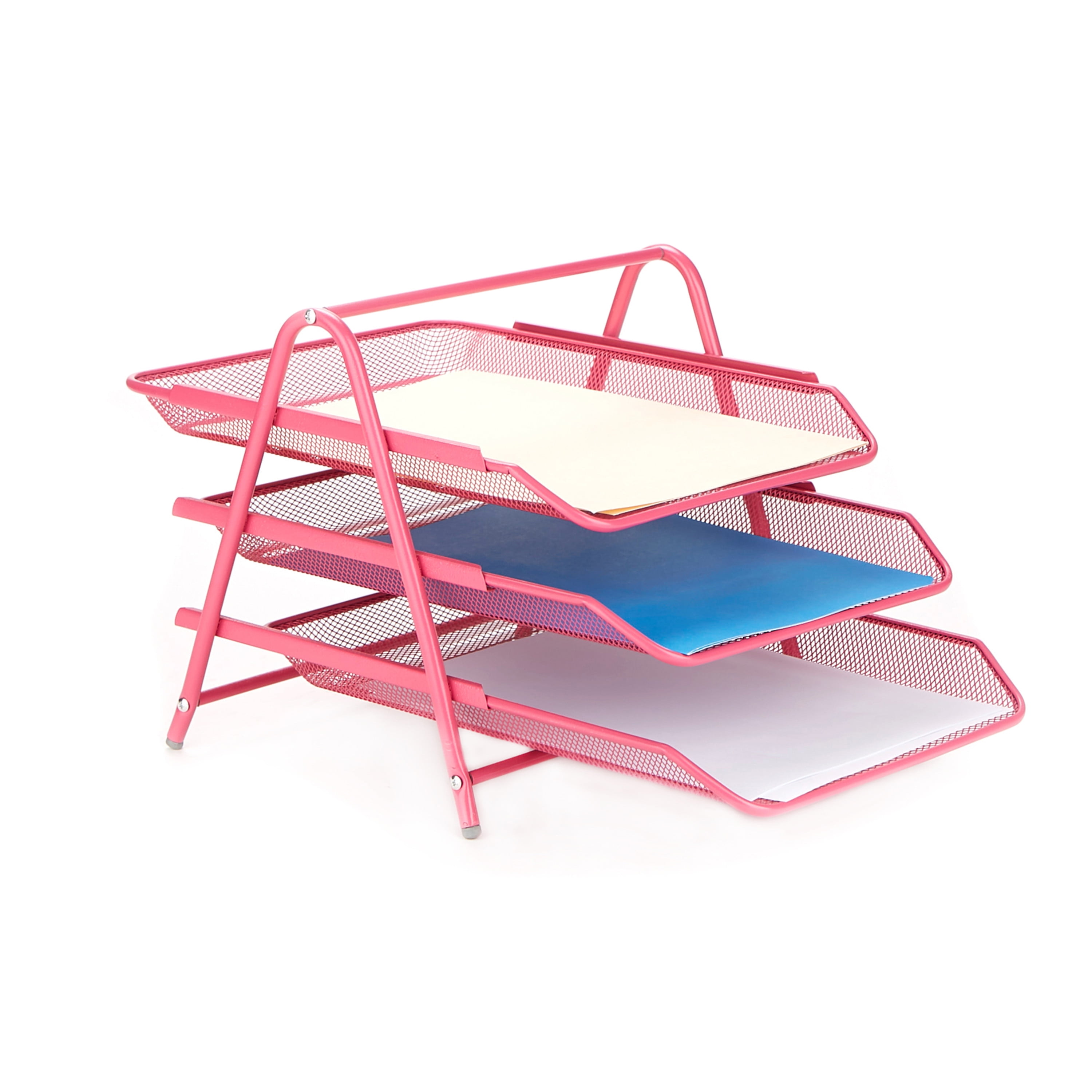 Mind Reader 3 Sliding Trays Desk Organizer, Pink