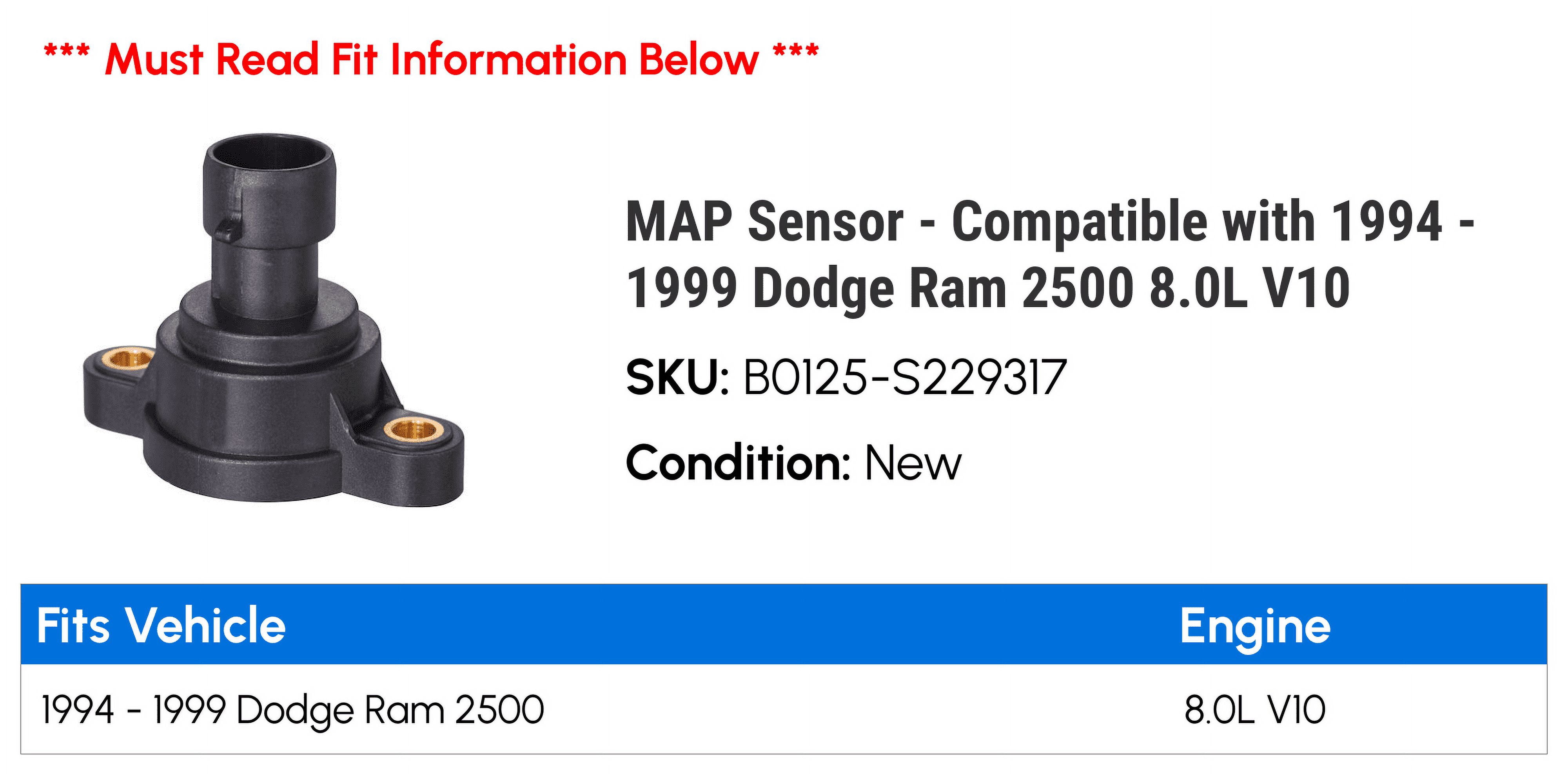 MAP Sensor - Compatible with 1994 - 1999 Dodge Ram 2500 8.0L V10 1995 1996 1997 1998