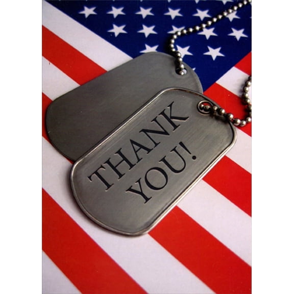 Designer Greetings Dog Tags and American Flag Patriotic Military Service Thank You Card