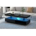 thumbnail image 5 of Euroco LED Coffee Table with Storage and Display Shelves, Modern Black Center Table with 2 Drawers and 16-Color LED Lights for Living Room, 5 of 9