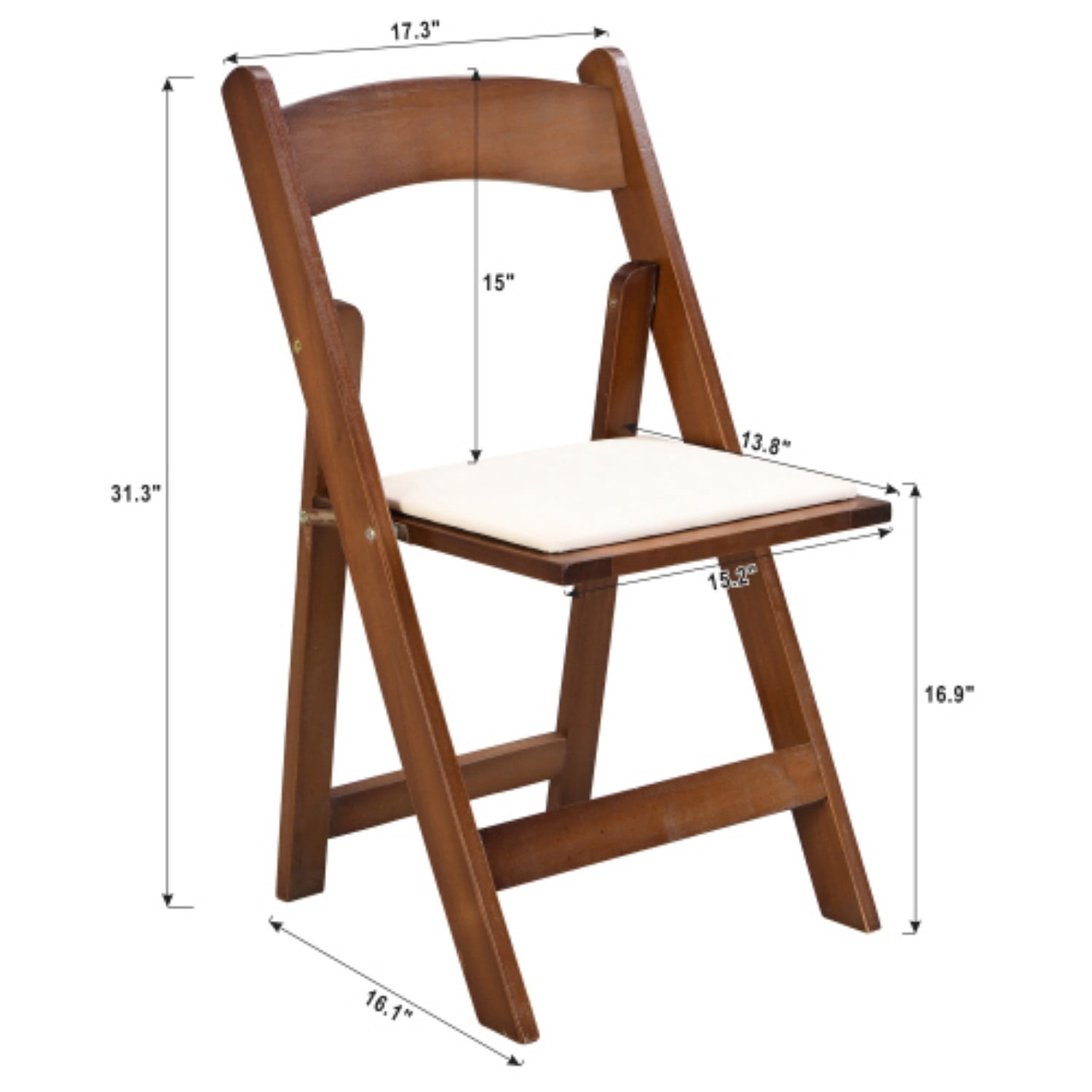 Folding Chairs Set of 4, Upholstered Folding Dining Chairs with Solid Wood Frame, PU Leather Cushion, Space-Saving Portable Chairs, Beige & Walnut