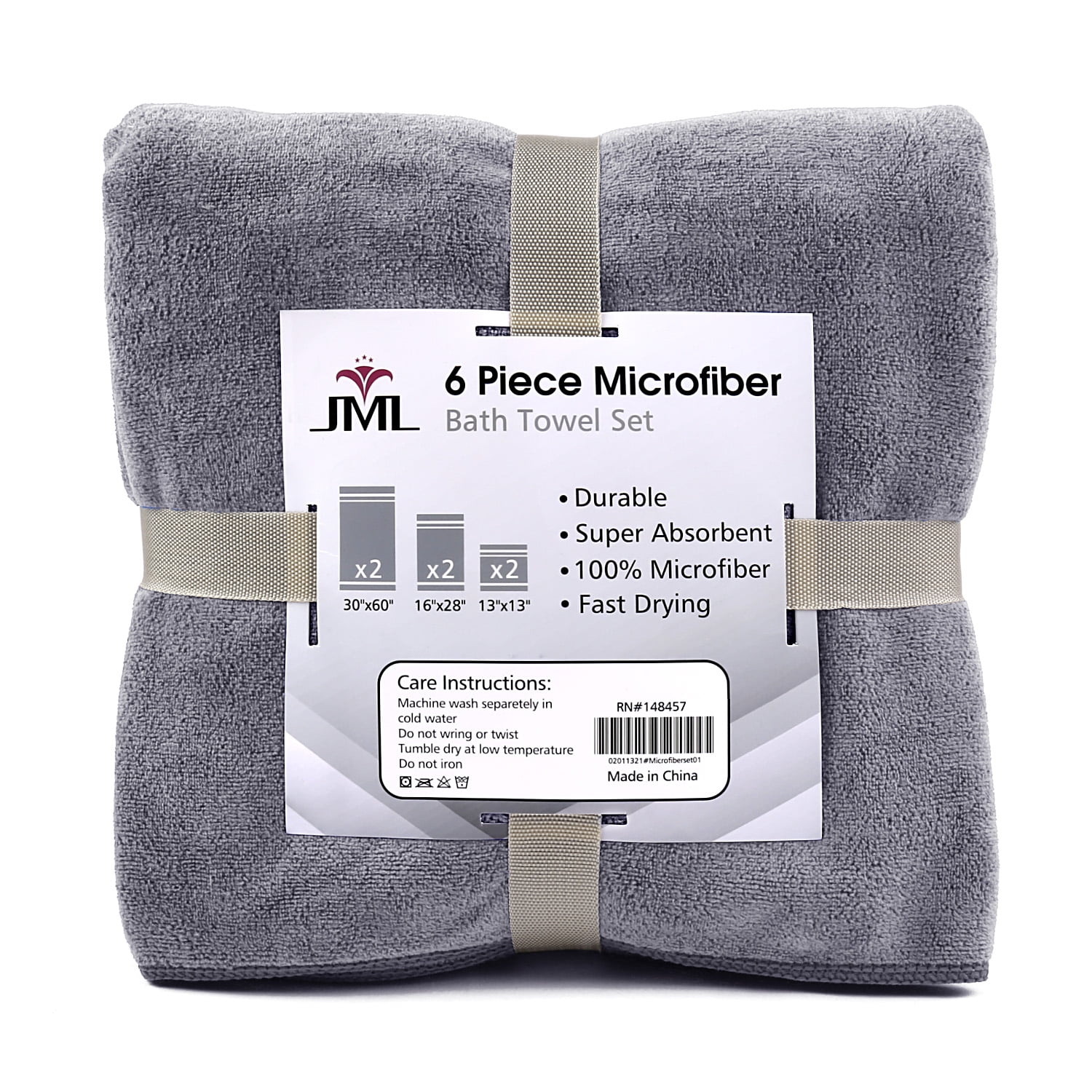 JML 6 Piece Microfiber Towel Set Absorbent and Fast Drying Bath Towel
