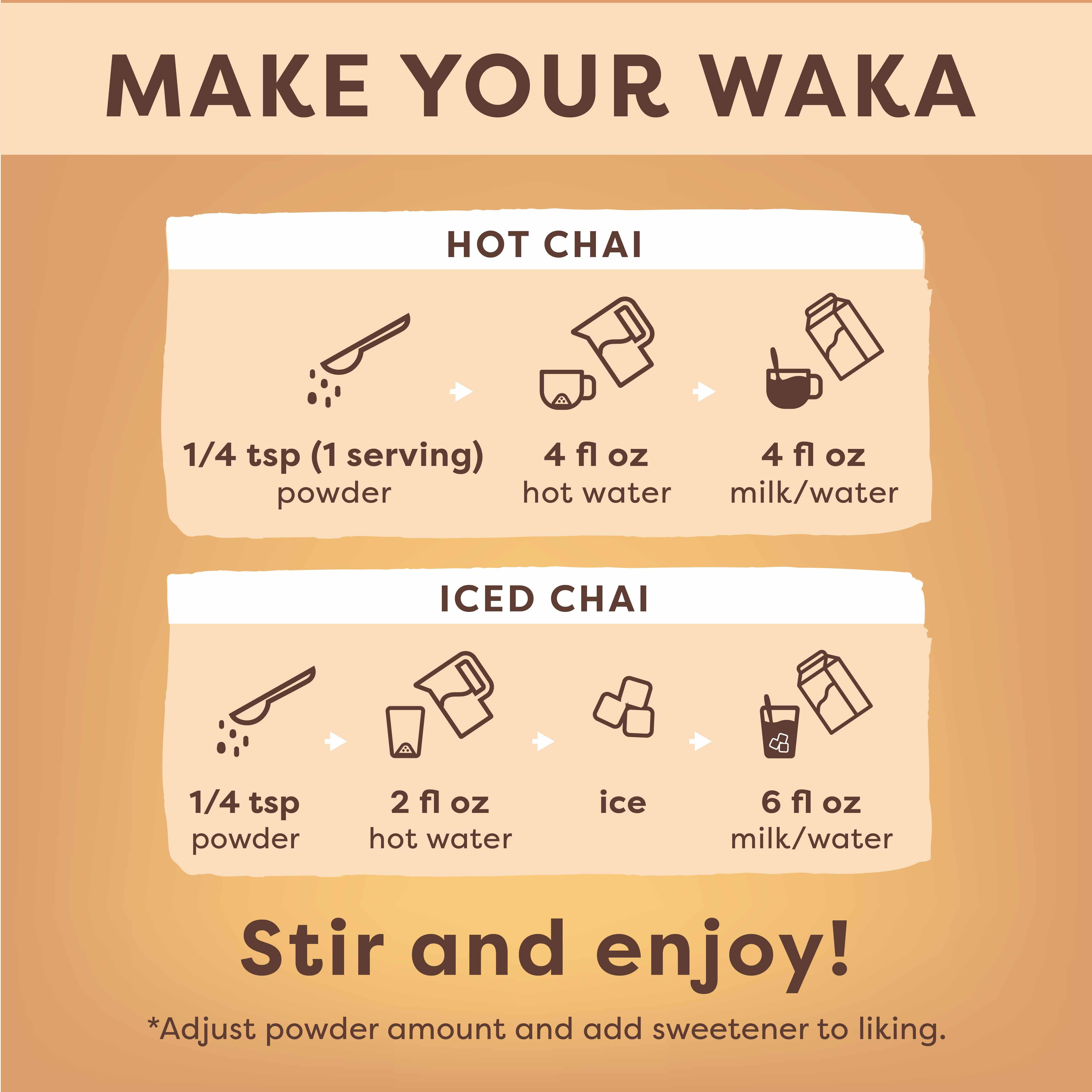 Waka Instant Chai Tea Powder, Sugar Free Masala Chai, 4.5 oz - Premium Instant Chai Tea, Enjoy Tea at Home, Traditional Spice Chai Tea Flavor, Highly Concentrated Formula, Real Spices, Not Syrup