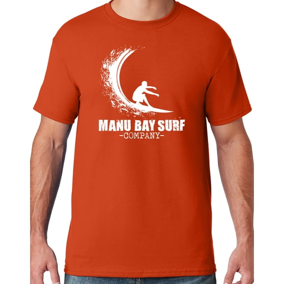 Mens Manu Bay Surf Company WHITE WAVE T-shirt, Medium Burnt Orange