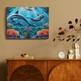 thumbnail image 4 of Dolphins Corals Coral Reefs Canvas Print Wall Art Decor for Home Bedroom Kitchen Ready To Hang - Fashion Room Decorations Pictures 16x12in, 4 of 6
