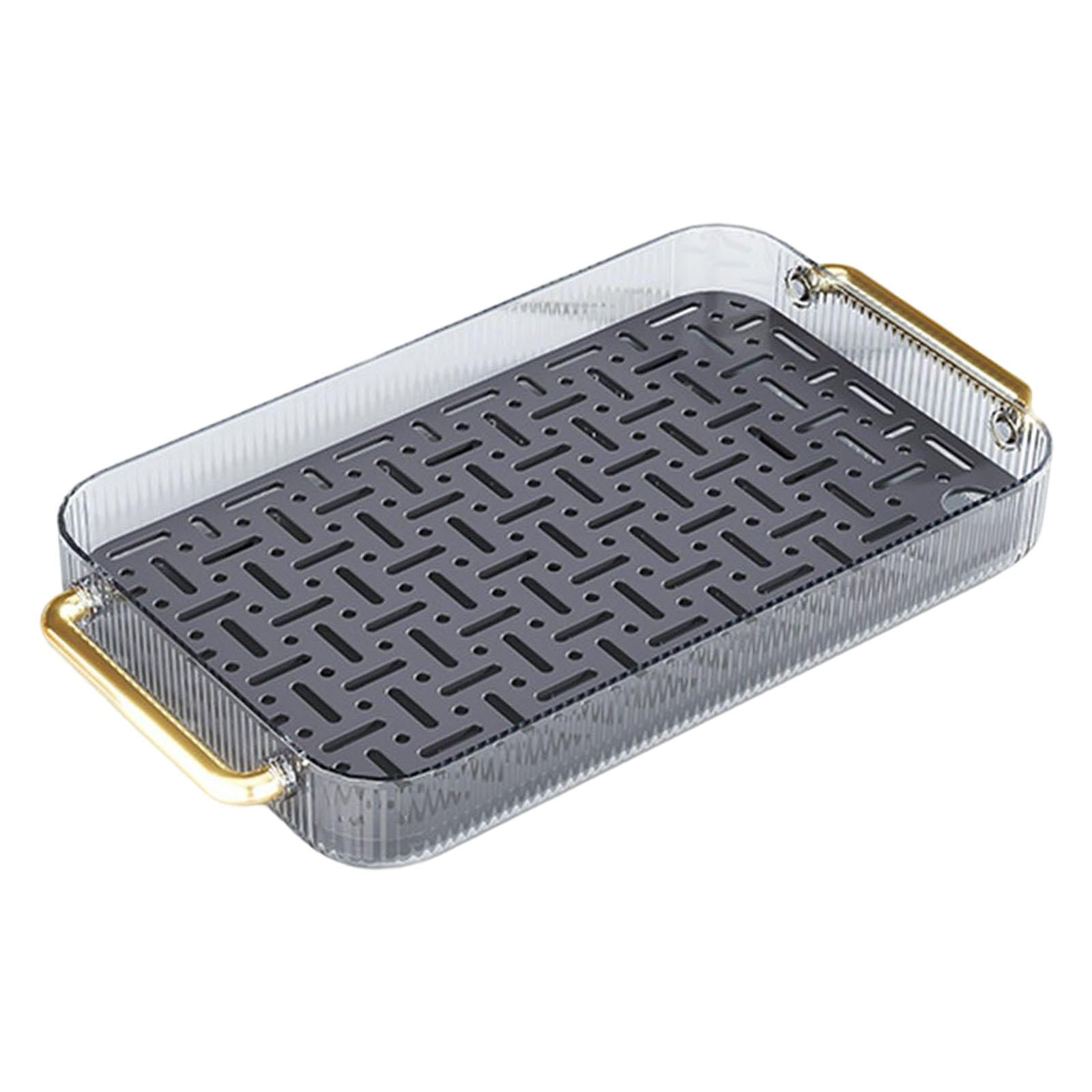 Tnarru Rectangular Drainage Serving Tray Water Cup Fruit Drain Trays Drinks Serving Tray For Countertop Kitchen Coffee Table Dining Table Green 28.5cm