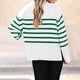 thumbnail image 4 of Suéteres de Punto A Rayas de Gran Tamaño para Mujer, Ropa de Otoño 2025, Suéter de Cuello Redondo de Invierno con Abertura Lateral Verde XL, 4 of 6