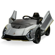 Kidzone 12V Ride On Car, Licensed Lamborghini Autentica Electric Vehicle Toy for 3-6 Years Kids & Toddler, Battery Powered Sports Car w/2 Speed, Parent Control, Bluetooth, Spring Suspension - Gray