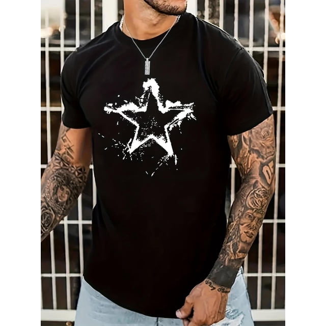 Camiseta con estampado de estrellas para hombre: cuello redondo suave, mangas cortas ligeras, ultracómoda y transpirable. Ideal para el verano,