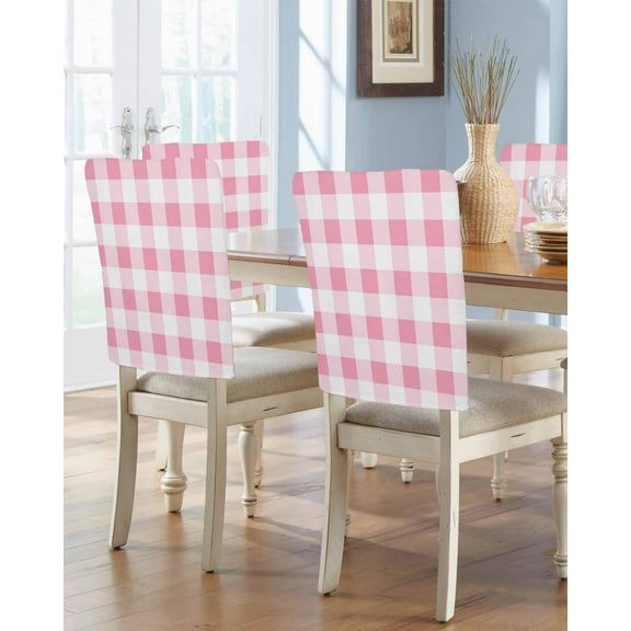 nqOlkjepod Pink Checkered Chair Covers Set of 6, Decorative Chair Back Cover, Pink White Buffalo Plaid Dining Room Chair Slipcovers Removable Chair Protectors Covers for Party Banquet