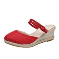 thumbnail image 1 of Sandales Espadrilles à Talon Compensé pour Femmes, Bride à la Cheville à Boucle, Sandales Plateforme Décontractées d'Été, Chaussures pour Femmes à Bout Fermé, Compensées Rétro, 1 of 9